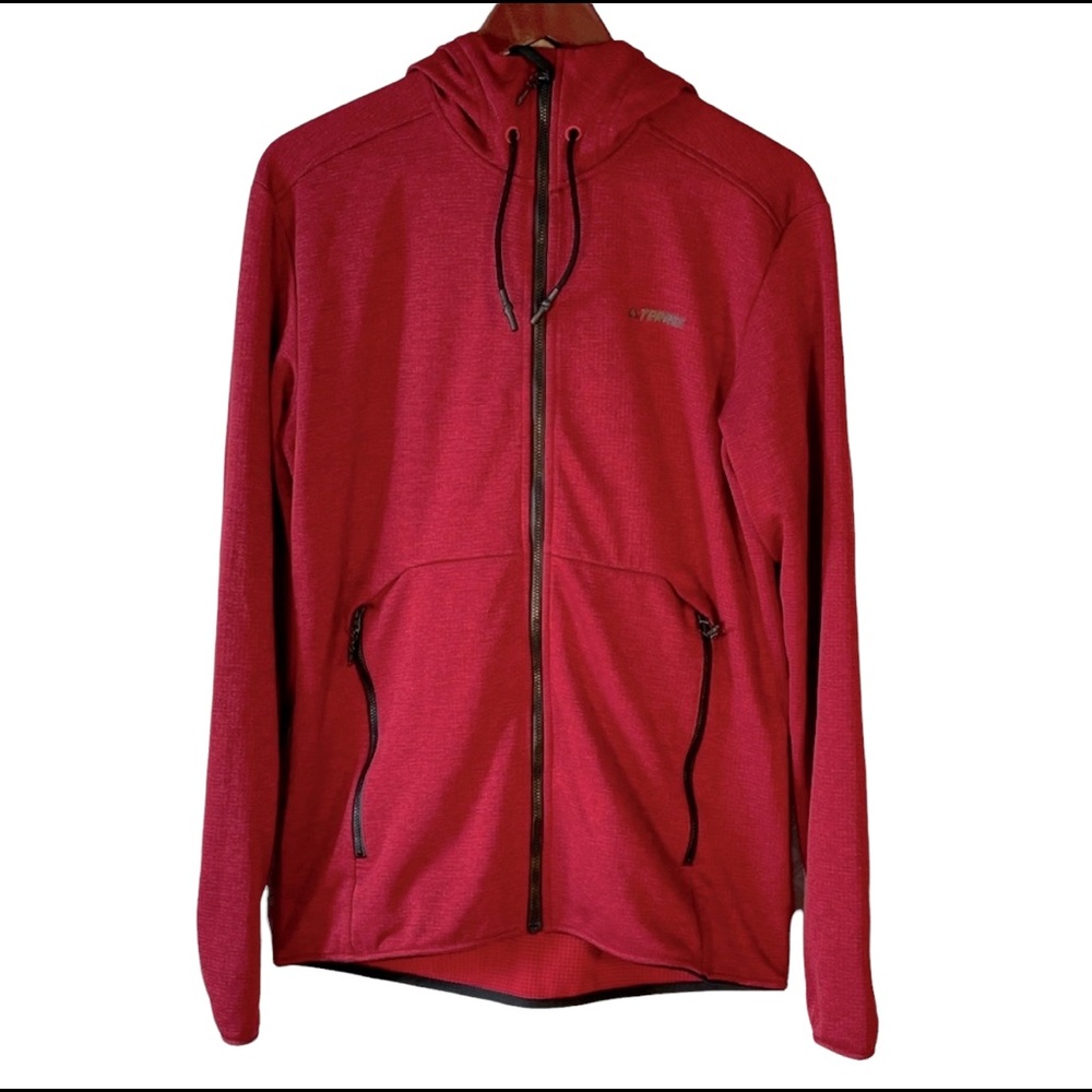 Men's Adidas TERREX Quilted Fleece Hooded Jacket Sz Medium Red